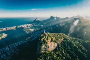 Stunning aerial view of Christ the Redeemer overlooking Rio de Janeiro's breathtaking landscape.